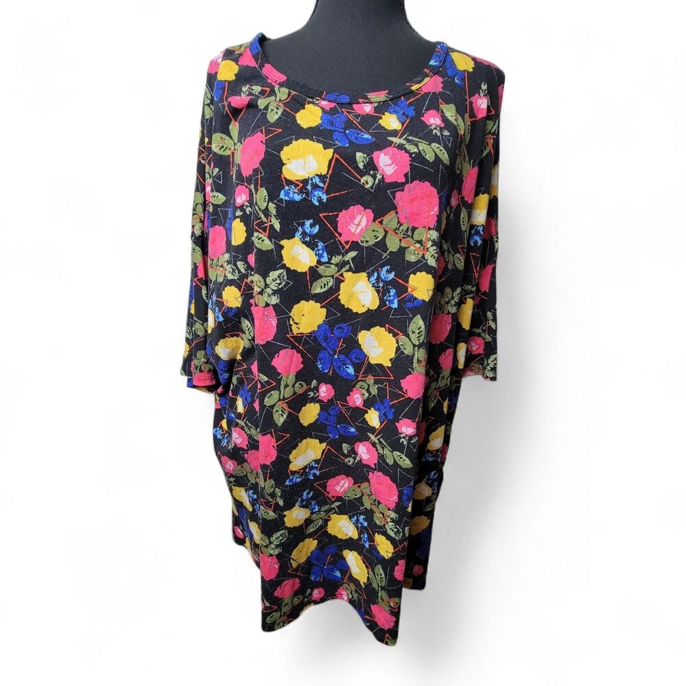 LuLaRoe Irma Tunic Top 2X Plus Size Neon Floral Geometric High Low 80s 90s Style
